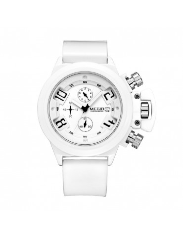 Megir Sport Watch Silicone Analog Display Date Chronograph Quartz Watch Casual Military Watch