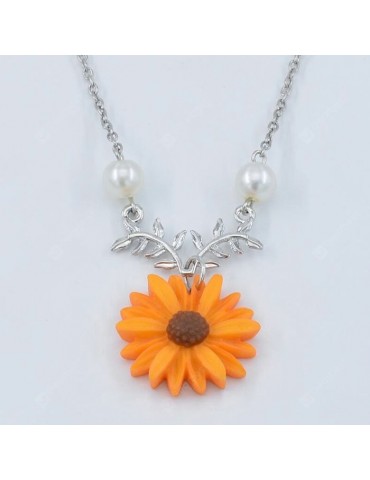 K1070 Jewelry Sun Flower Pearl Branch Leaves Necklace