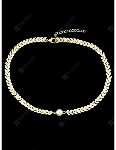 Center Faux Pearl Fishbone Chain Necklace