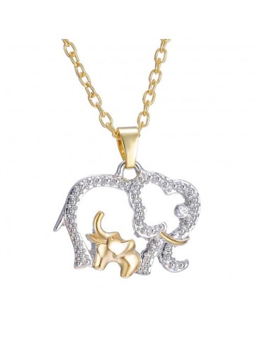 Mother's Day Gift Creative Necklace 18K Gold Cute Animal Double Elephant Pendant Gold  (Size: One Size, Color: Gold)