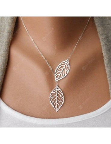 Fashion Beautiful Gold/silver Double Leaves Pendant Necklace Unique Best Gift