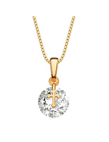 Cross Design AAA Cubic Zirconia Embellished 18K Gold Plated Pendant Necklace for Women