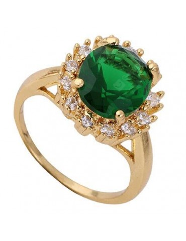 Vintage Rhinestone Faux Emerald Round Ring