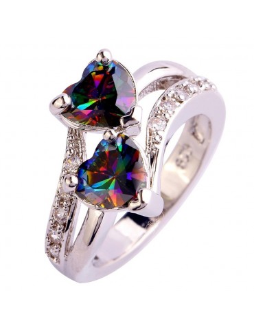 Fashion Lover Jewelry Heart Cut Rainbow White Topaz Gemstone Silver Ring