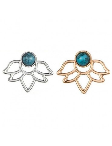 New Fashion WomenTurquoise Jewelry Earrings Earpins Double Lotus Blue Gems